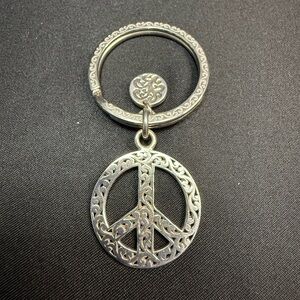 Lois Hill Keychain Silver Stainless Ring Peace Sign Scroll